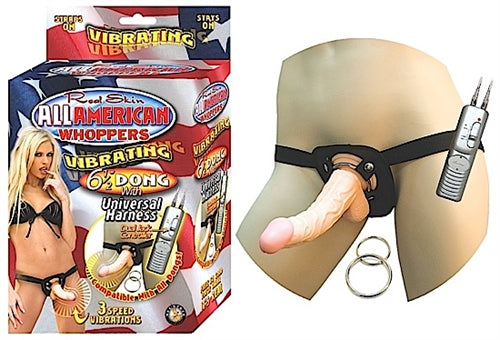 "All American Whoppers Vibrating 6.5-Inch Dong With Universasl Harness - Flesh NW2324-1"